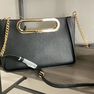 Michael Kors Black Clutch with Gold Handle NWT
